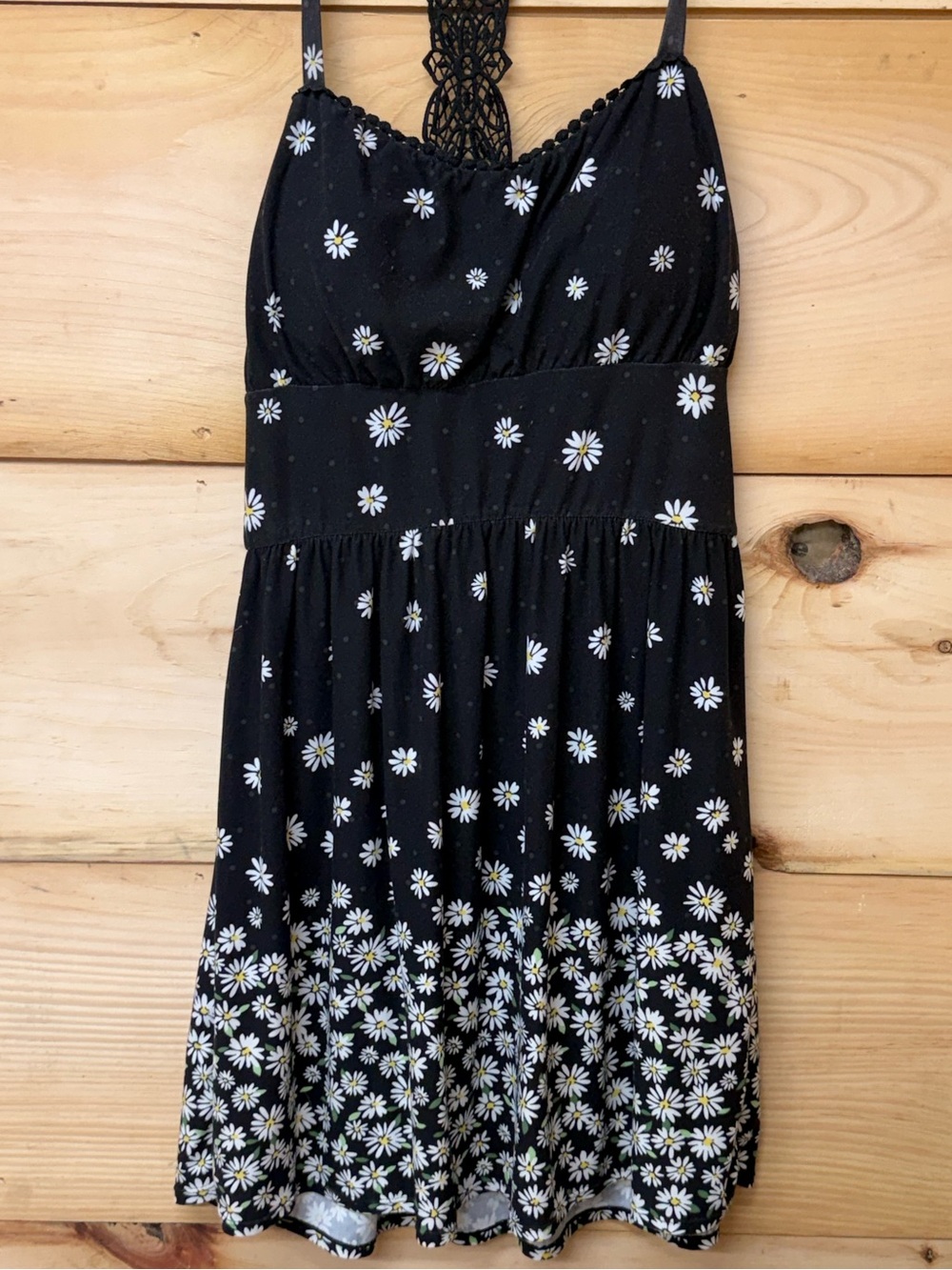 No Boundaries Black Daisy Print Mini Dress with Lace Back